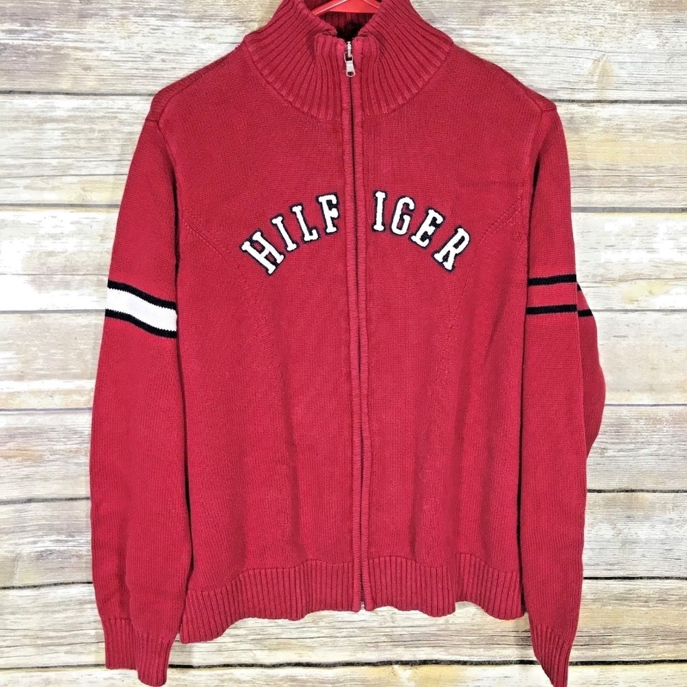 Tommy HIlfiger XLTG Cardigan Red Zip Spellout